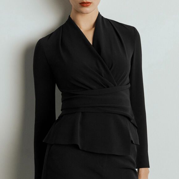 NEW The Fold Clever Crepe Belleville Long Sleeve Top in Black Size 12 - Picture 2 of 7